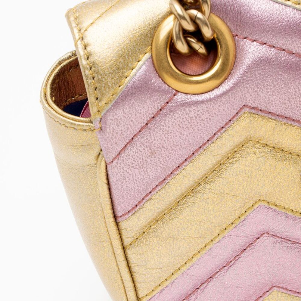 Gucci Metallic Matelasse Leather GG Marmont Mini Flap Shoulder Bag - Picture 15 of 15